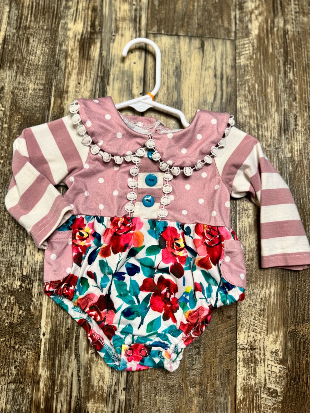 Pink Floral Baby One-Piece Bodysuit with Ruffle Collar